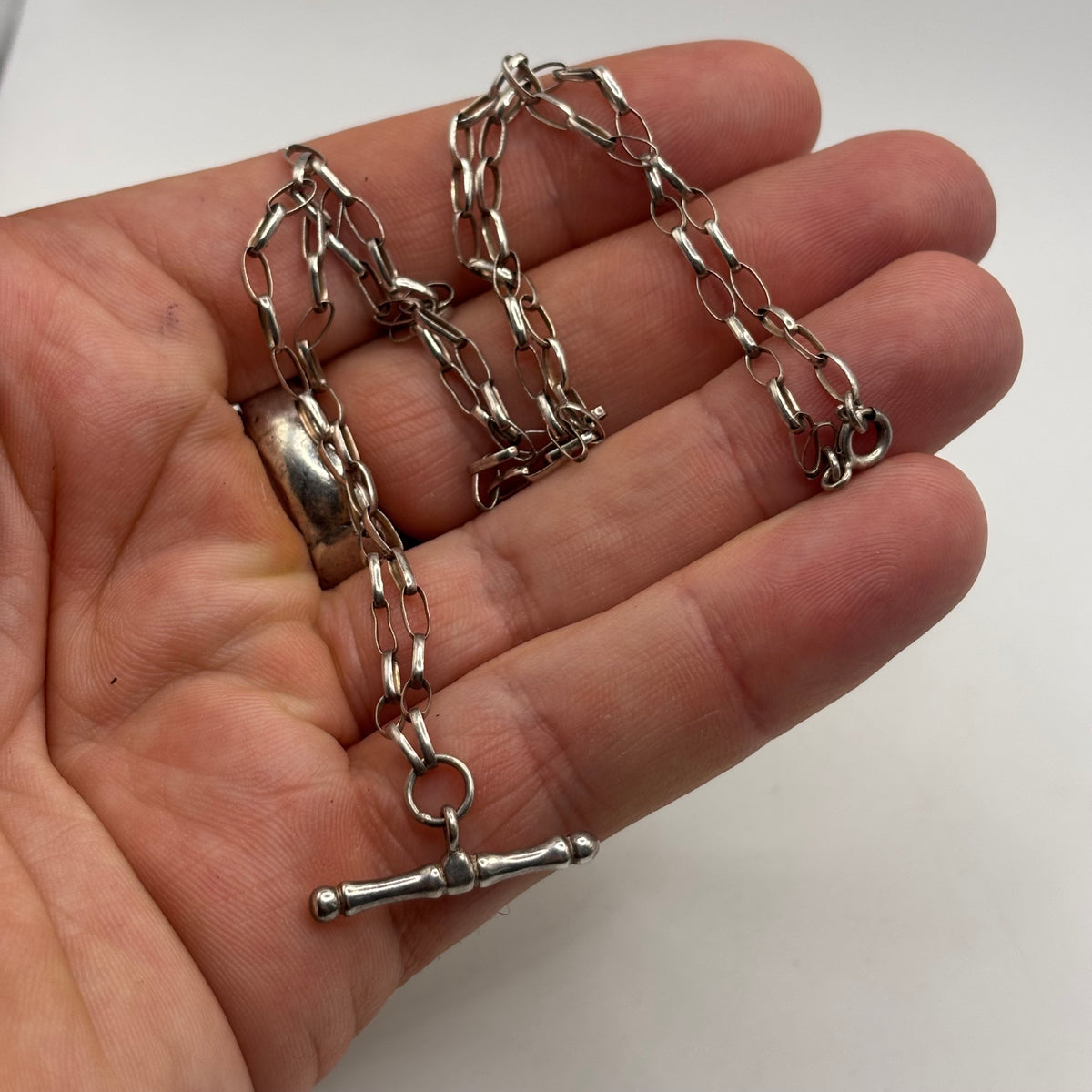 Silver 18” Belcher T-bar Necklace