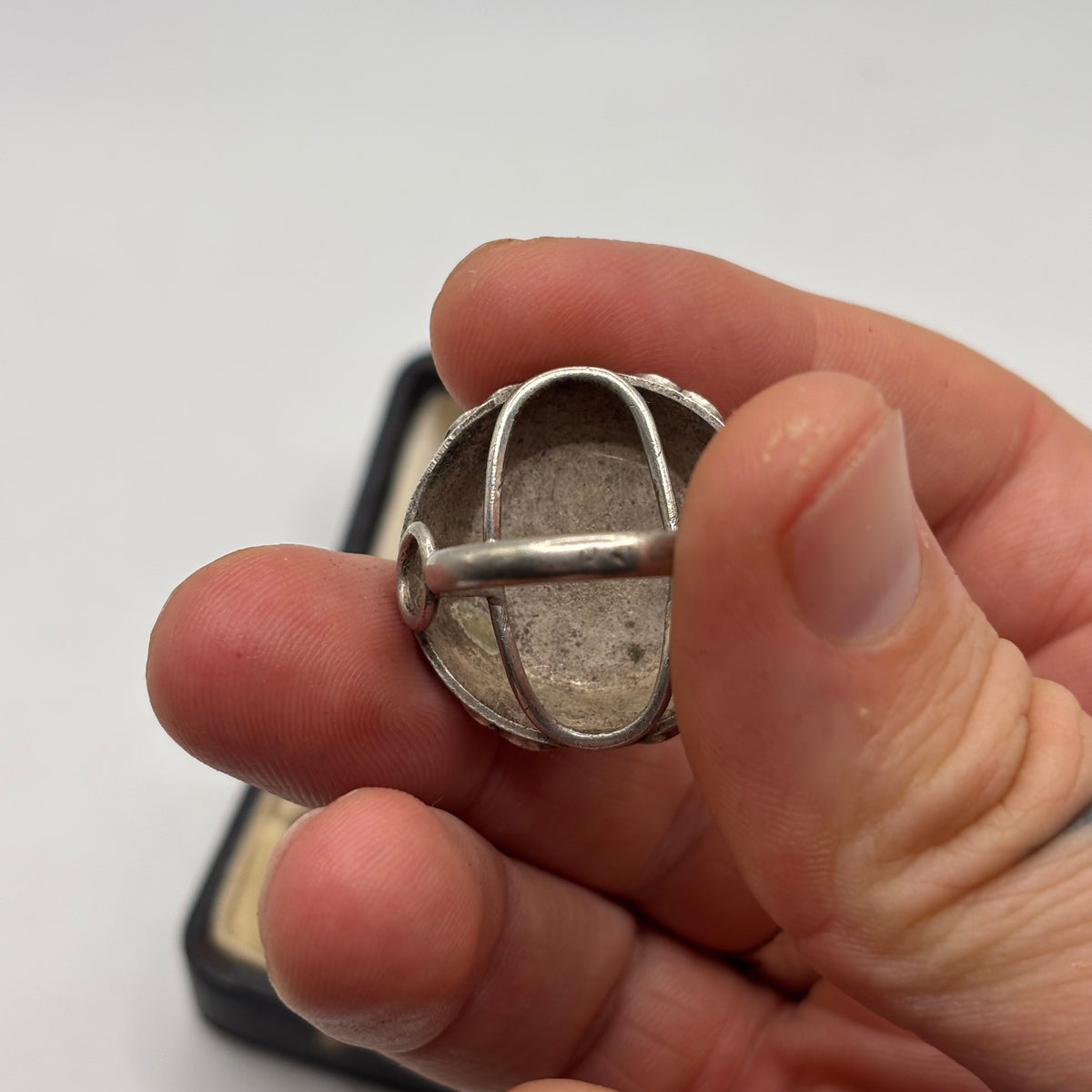 Silver Amber Abstract Ring