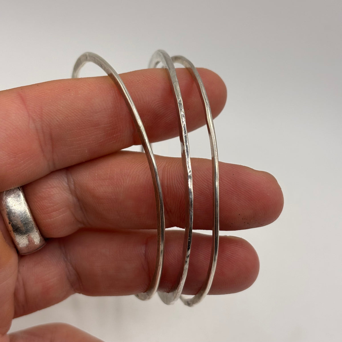 Silver Triple Hammered Bangle (62mm)