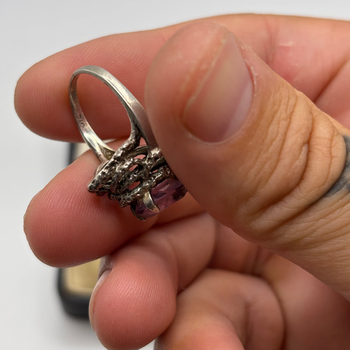 Silver Amethyst Abstract Ring (K)