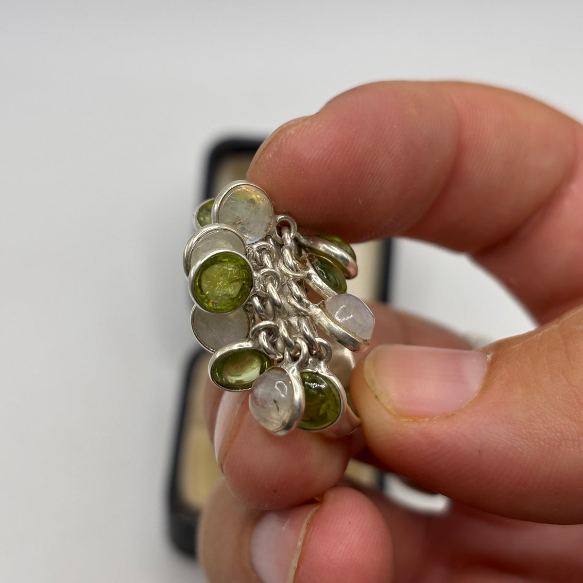 Silver Unusual Peridot & Moonstone Ring (N)
