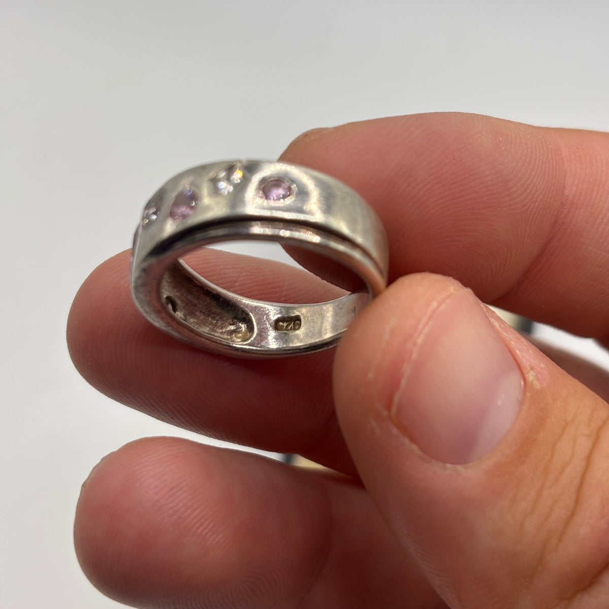 Silver Pink & White CZ Band Ring (P)