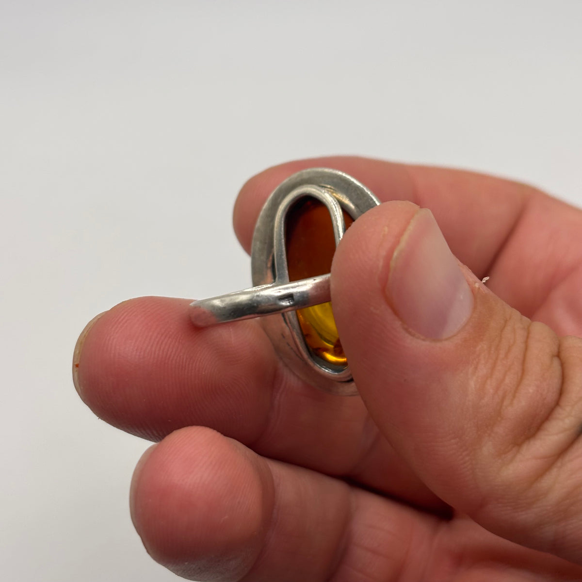 Silver Large Amber Ring (R)