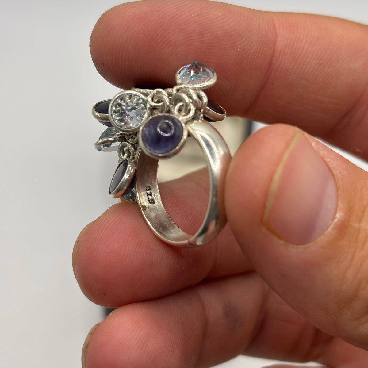 Silver Unusual Iolite & Blue Topaz Ring (N)