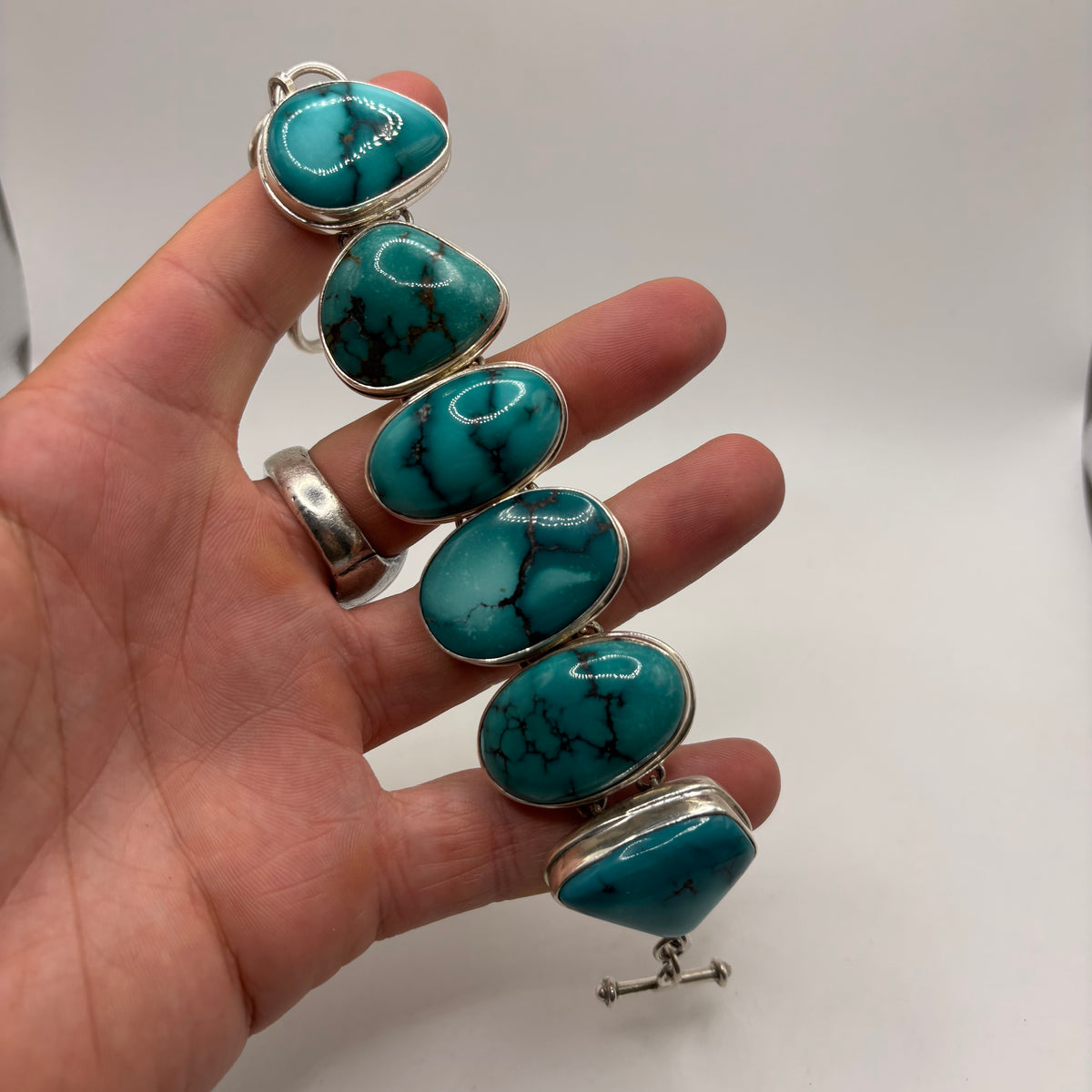 Silver 7”-8” Amazing Heavy Turquoise Bracelet