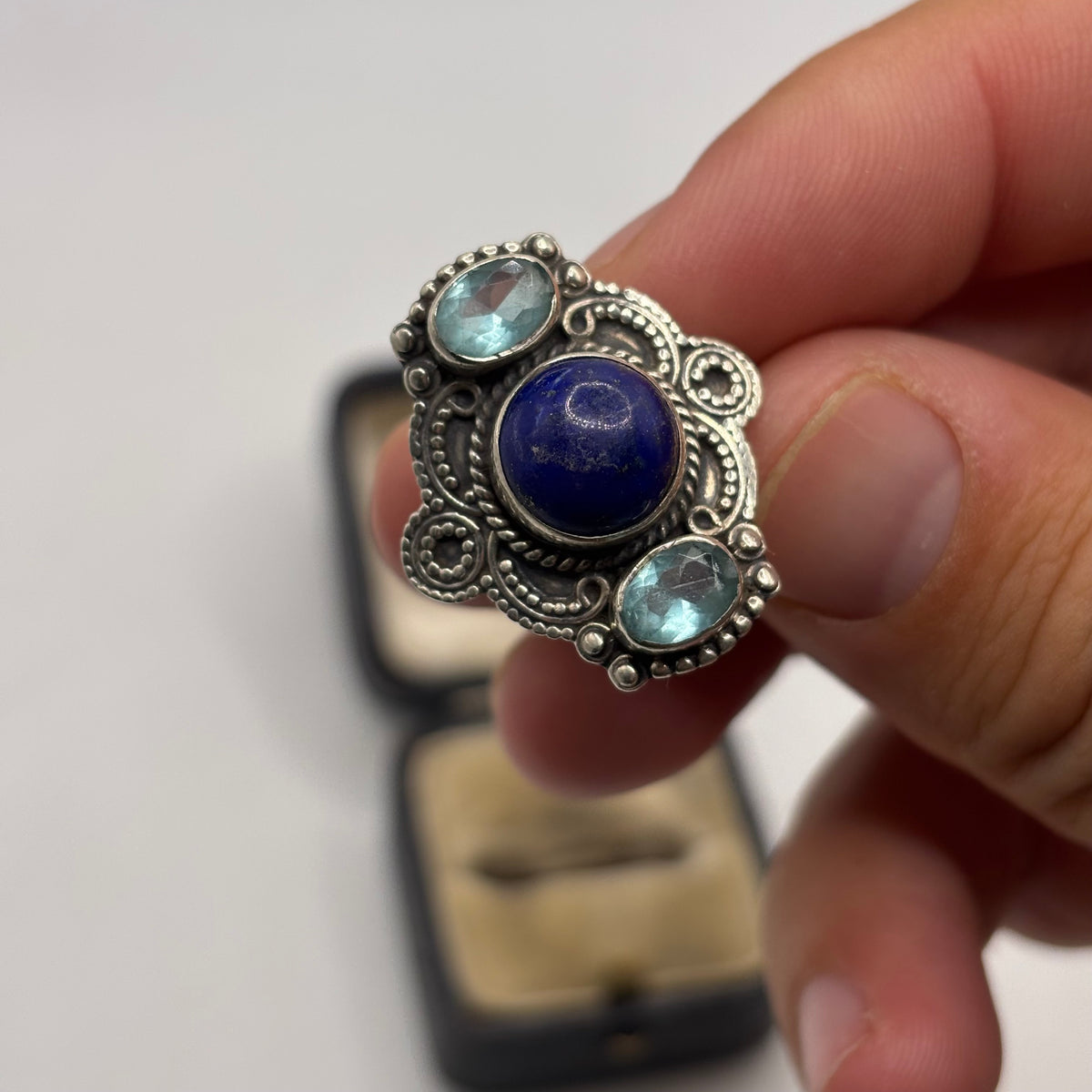 Silver Lapis & Mixed Gem Ring (L)