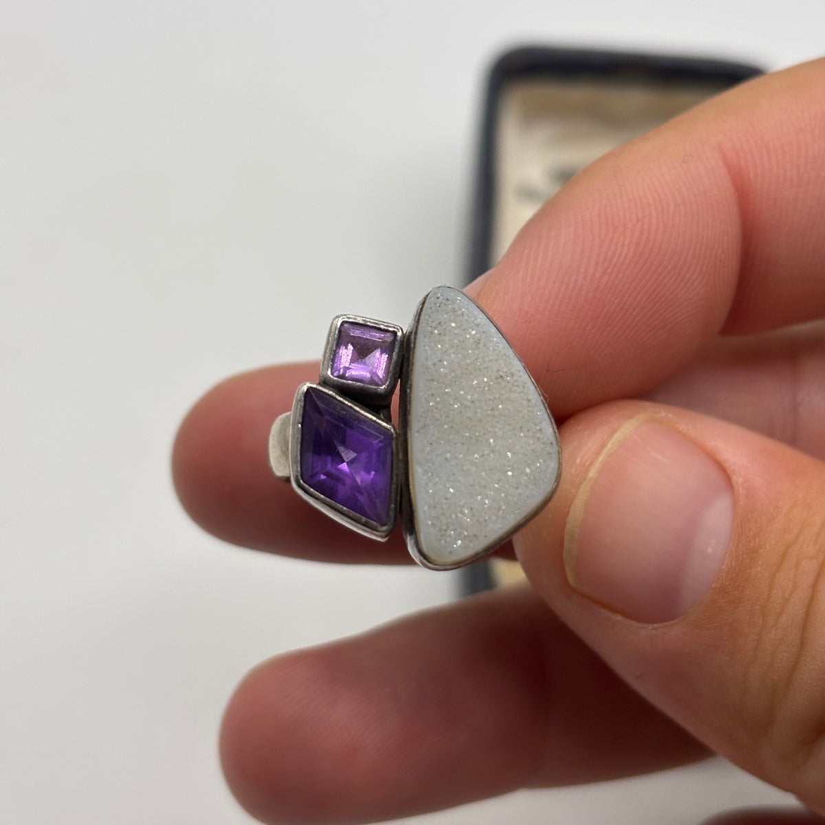 Silver Quartz & Amethyst Ring (Q)