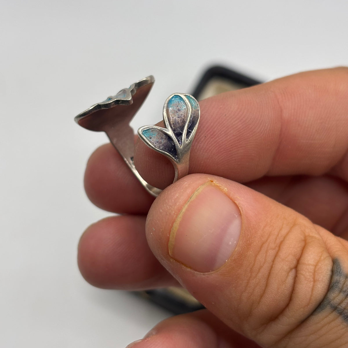 Silver 1970s Norman Grant Enamel Ring (Q)