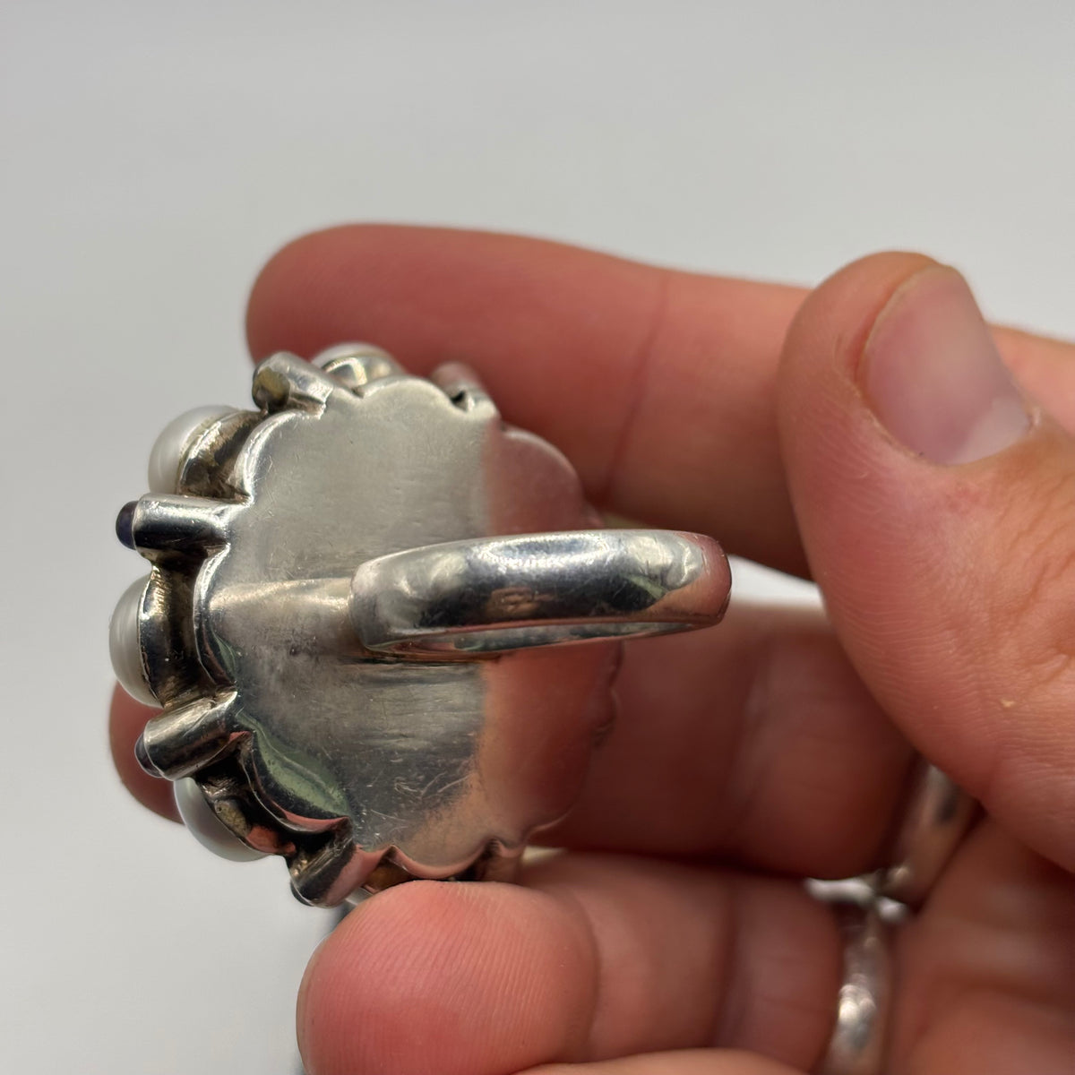 Silver Huge Pearl & Iolite Ring (O)