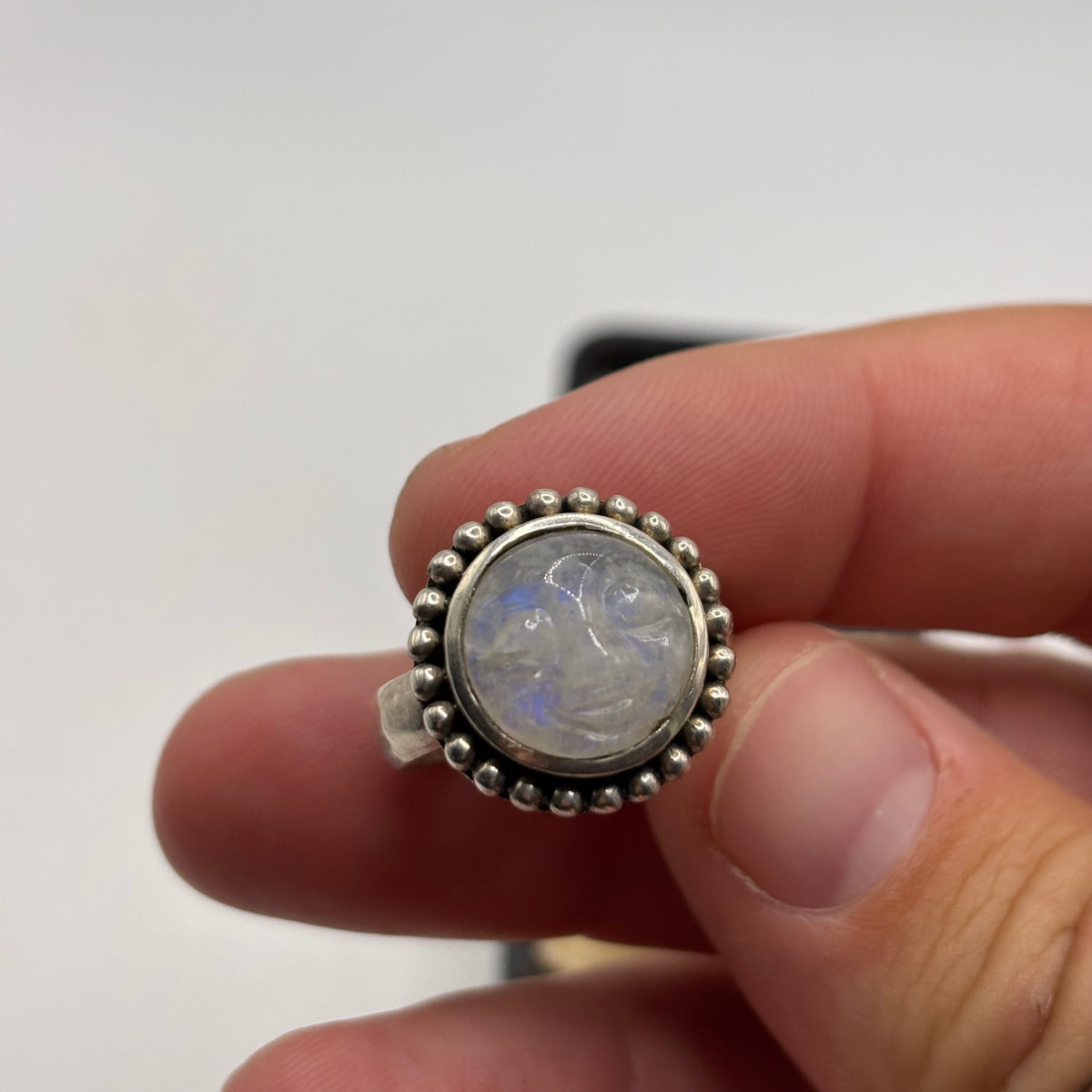 Silver Moonstone Moon Face Ring (P)