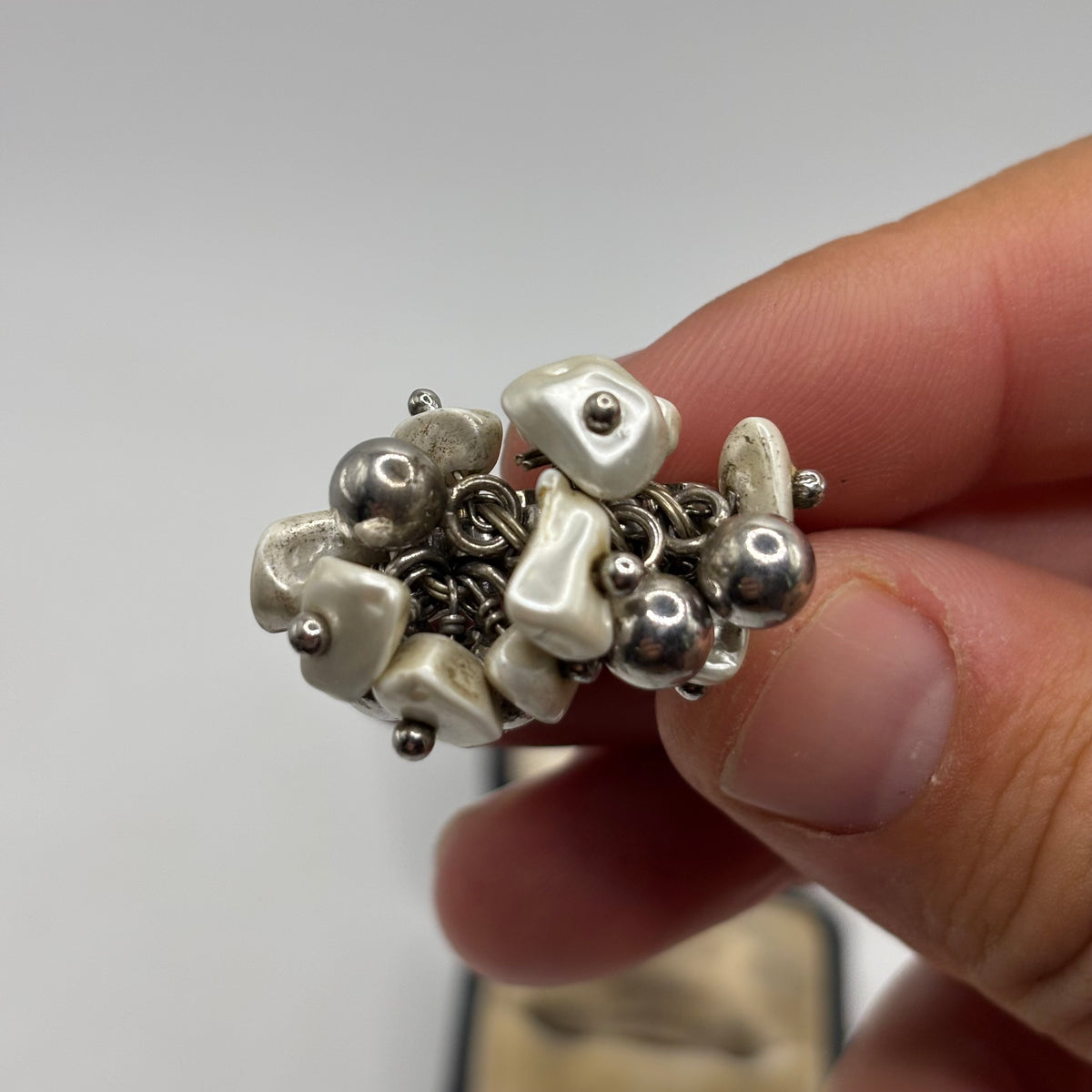 Silver Chunky Pearl Unusual Ring (P)