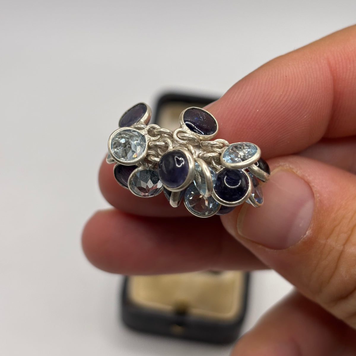 Silver Unusual Iolite & Blue Topaz Ring (N)
