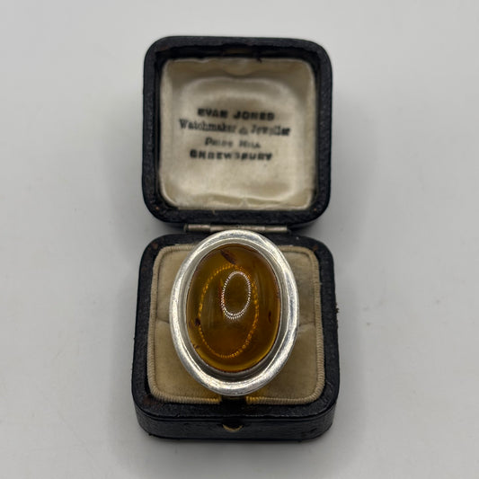 Silver Large Amber Ring (R)