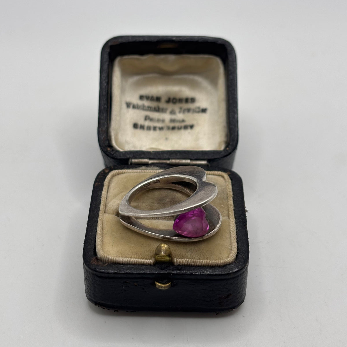 Silver Pink CZ Unusual Heart Ring (L)