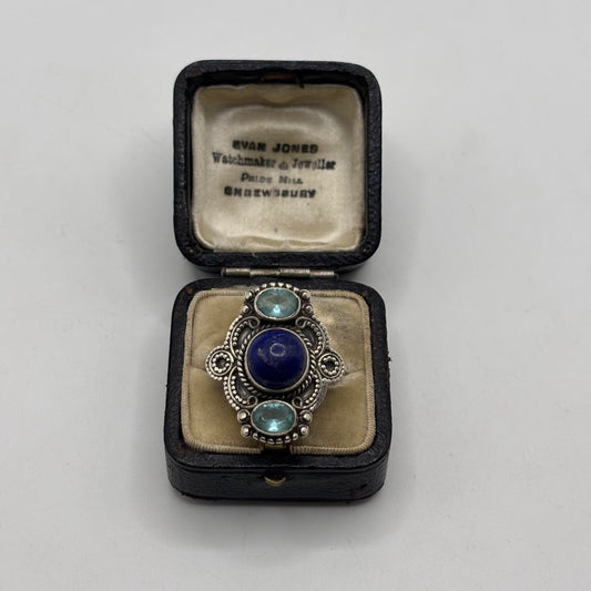 Silver Lapis & Mixed Gem Ring (L)