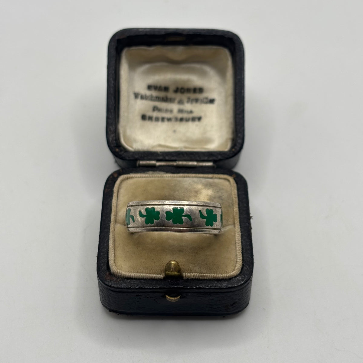 Silver Irish Clover Inlaid Band Ring (V)