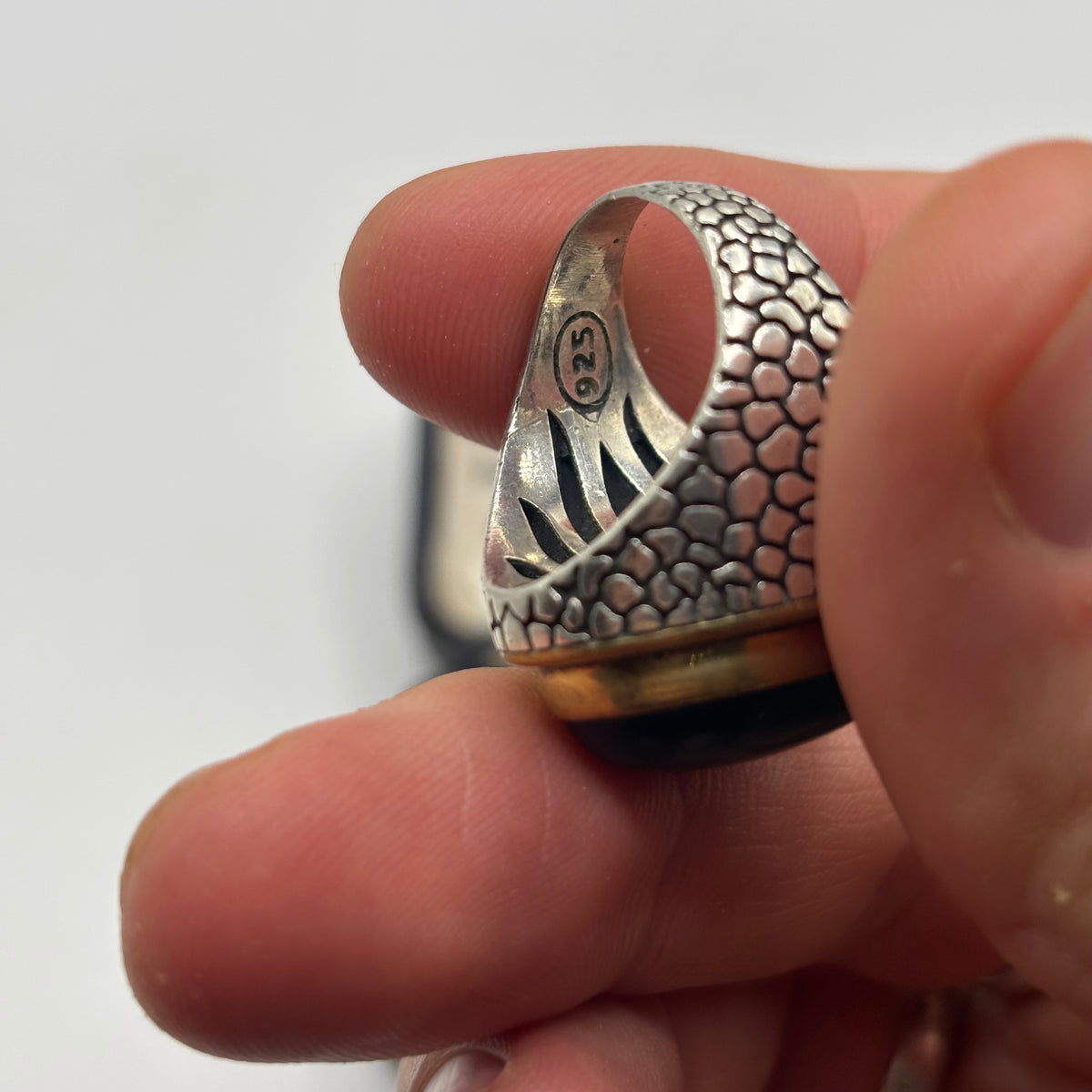 Silver Green Agate Chunky Signet Ring (P)