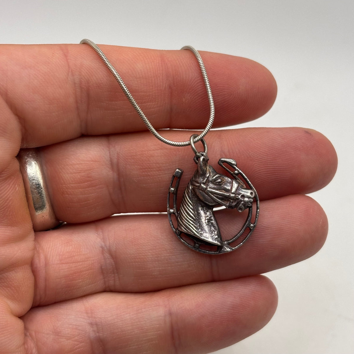 Silver 18” Horse & Shoe Necklace