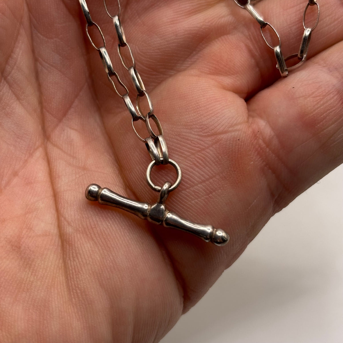 Silver 18” Belcher T-bar Necklace