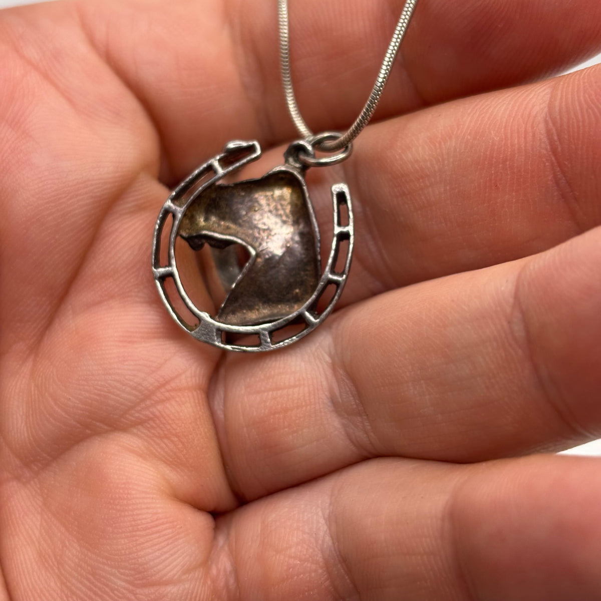 Silver 18” Horse & Shoe Necklace