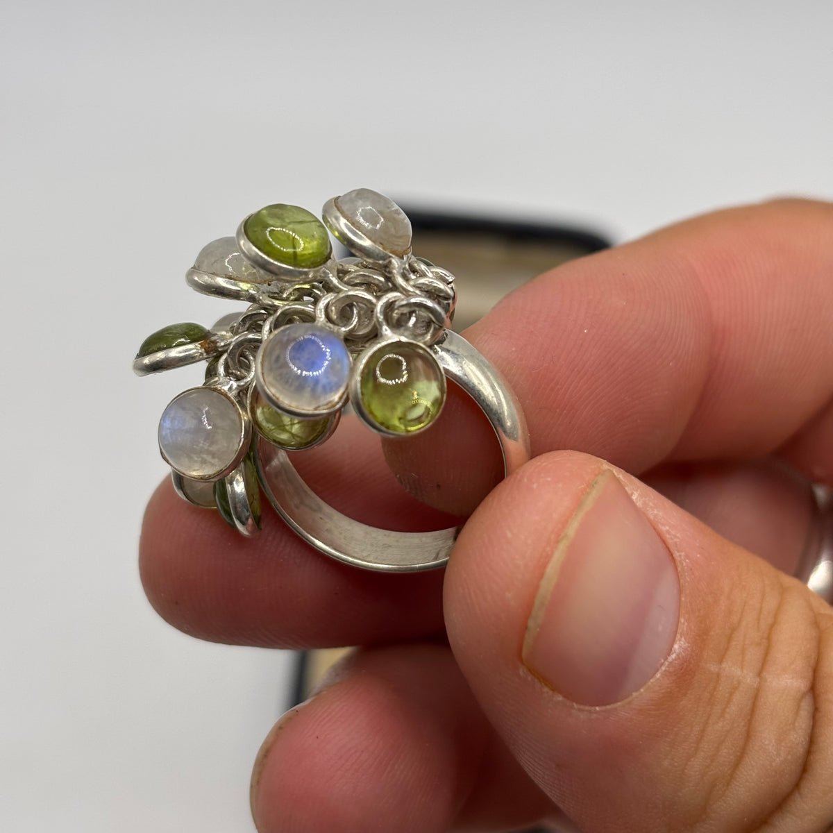 Silver Unusual Peridot & Moonstone Ring (N)