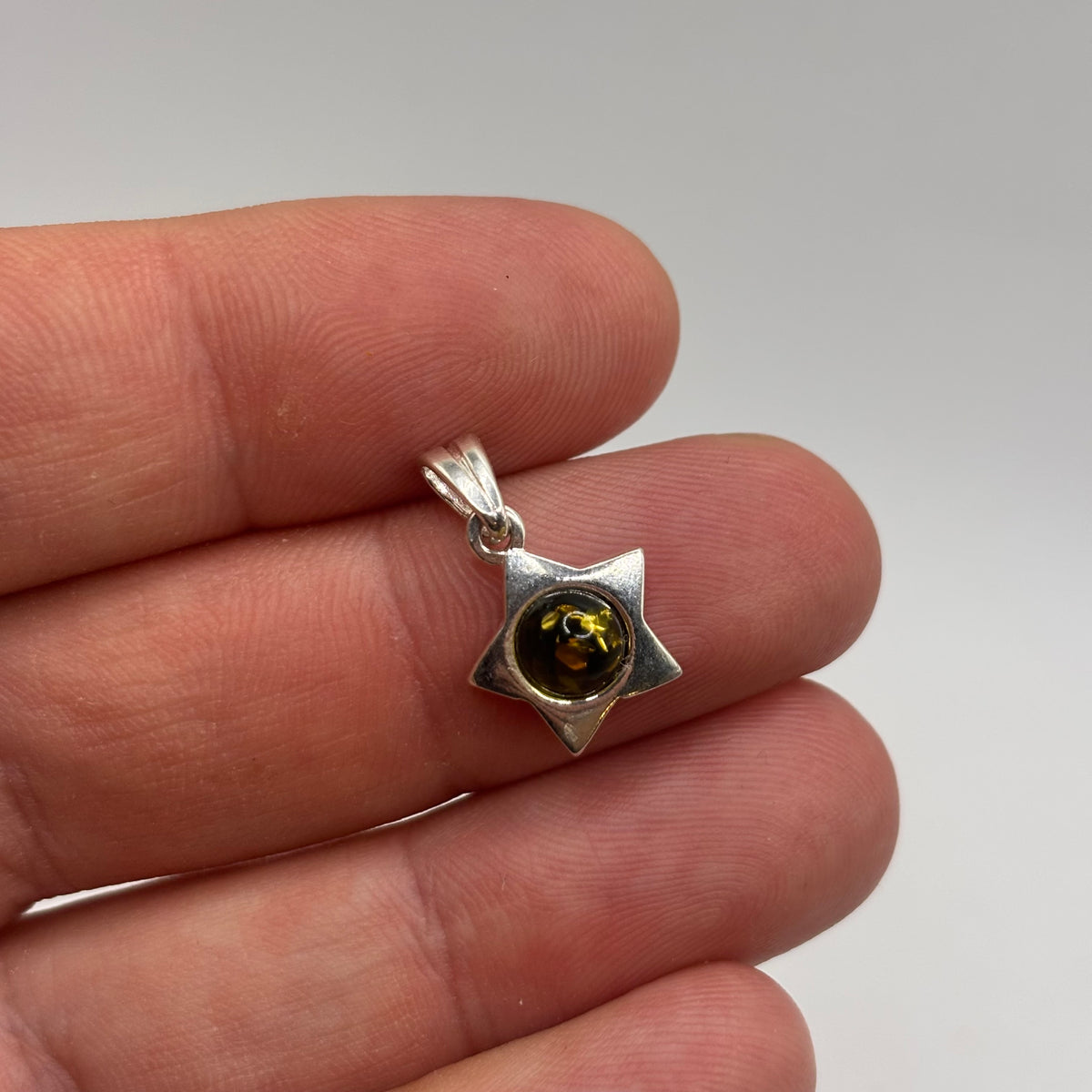Silver Green Amber Star Pendant