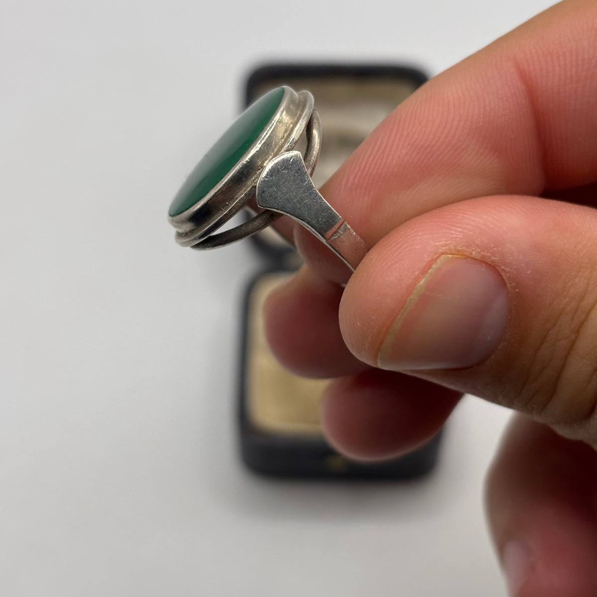 Silver Green Agate Ring (N)