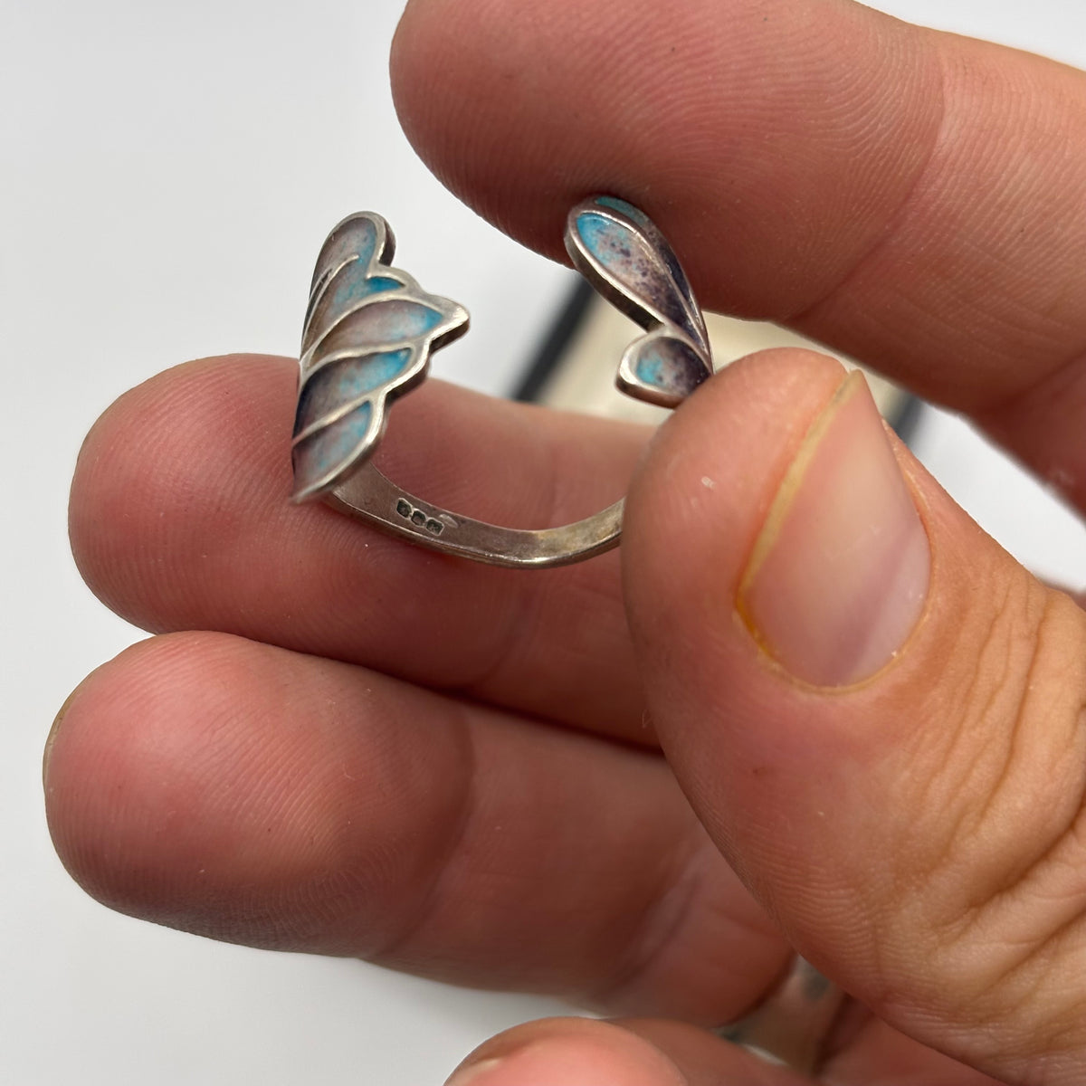 Silver 1970s Norman Grant Enamel Ring (Q)
