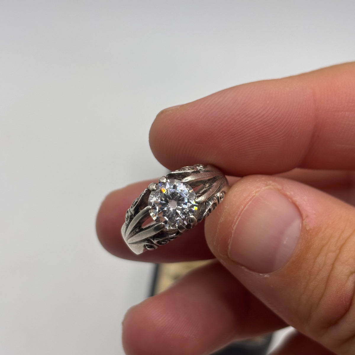 Silver Vintage Cubic Zirconia Gypsy Ring (T)