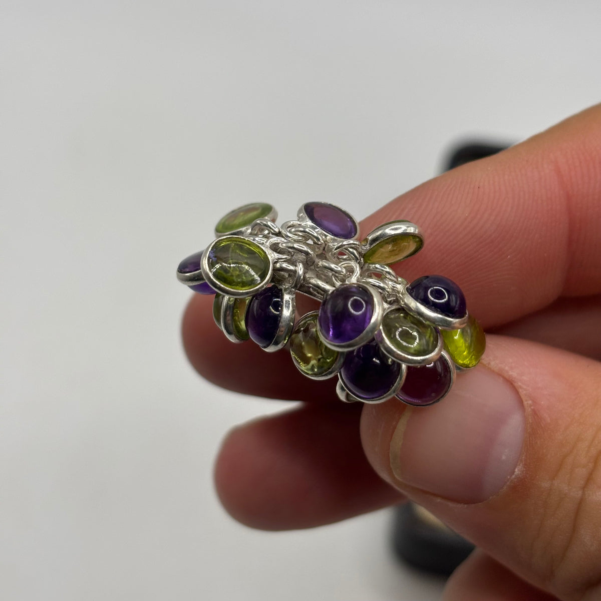 Silver Unusual Amethyst & Peridot Ring (Q)