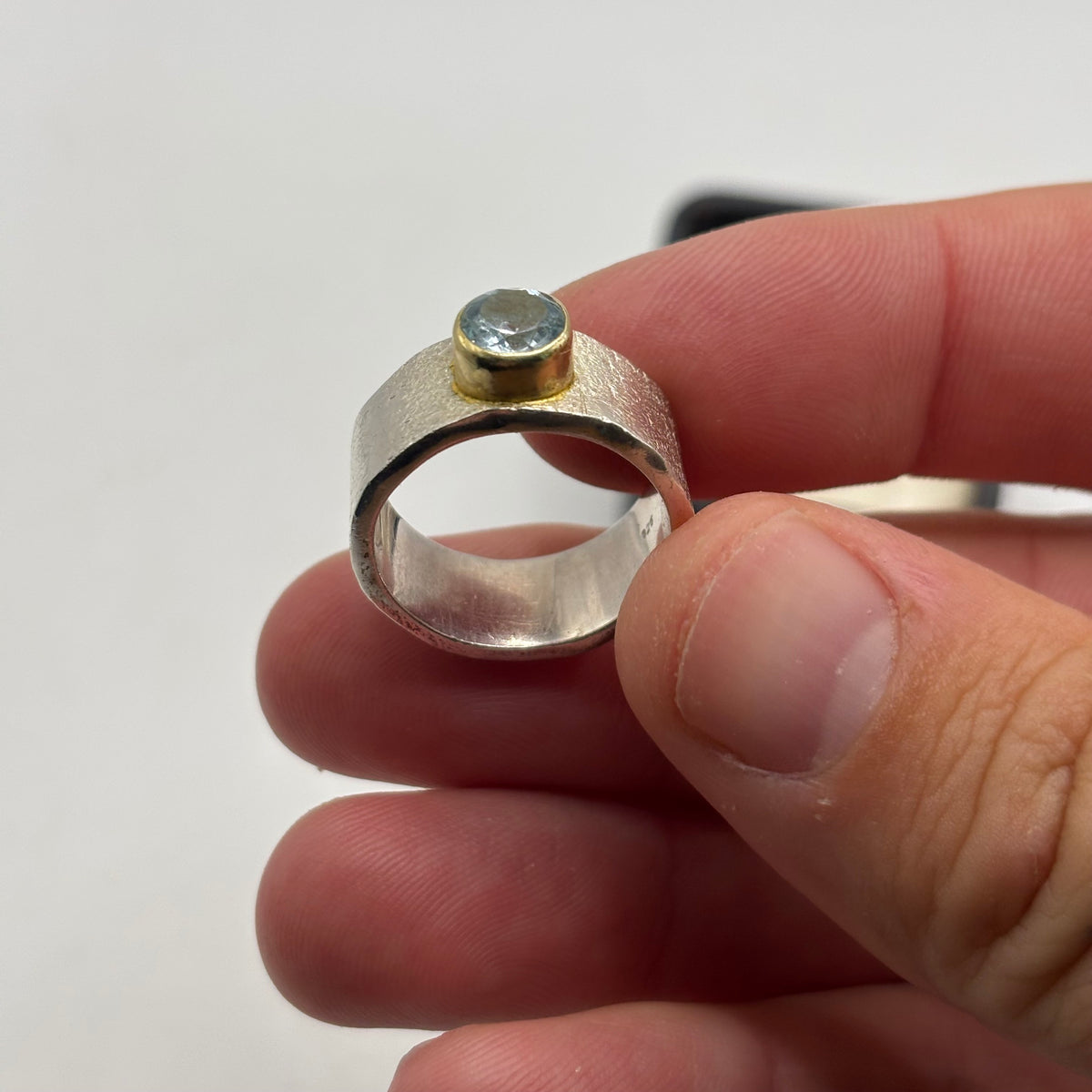 Silver Blue Topaz Chunky Ring (O)