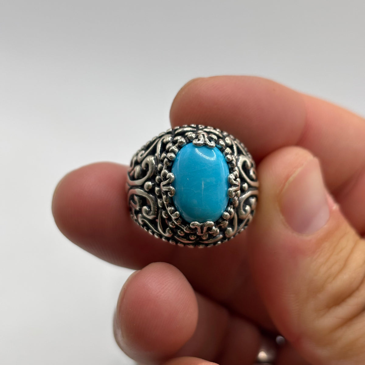 Silver Heavy Carolyn Pollack Turquoise Ring (T)