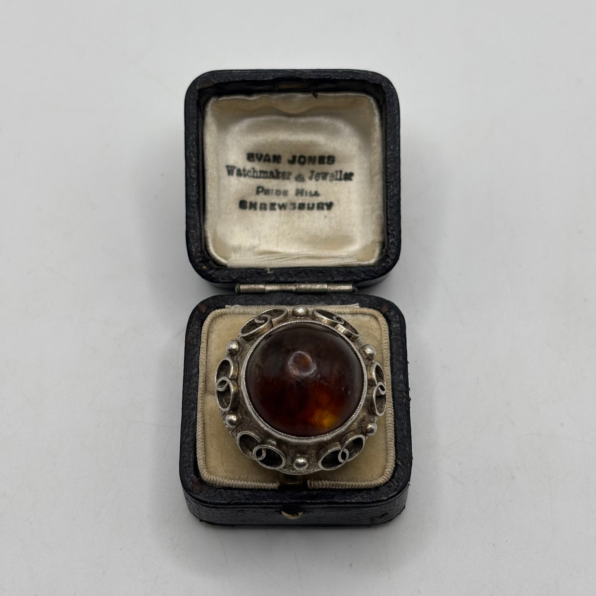 Silver Amber Abstract Ring