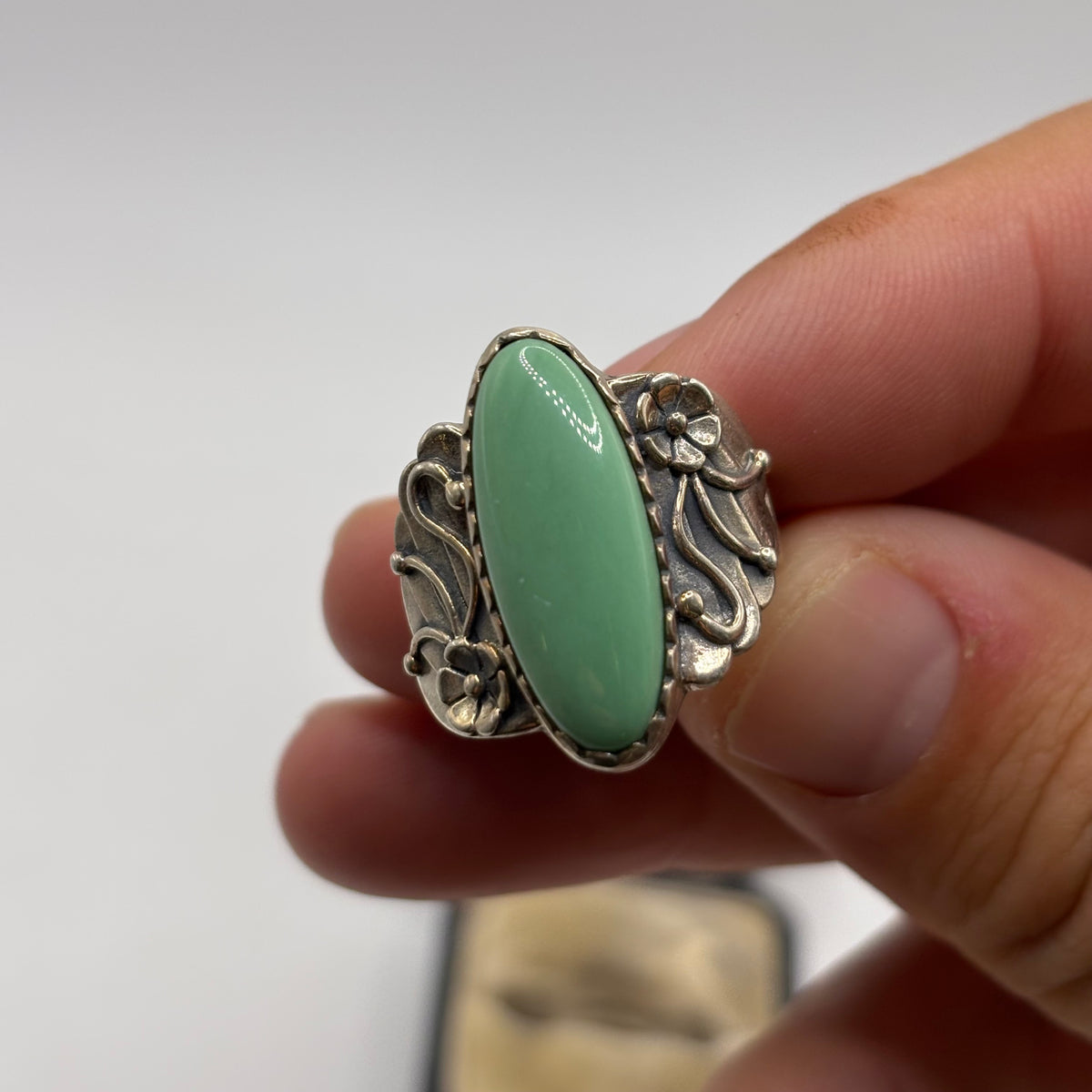 Silver Green Turquoise Carolyn Pollack Ring (Q)