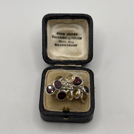 Silver Unusual Garnet & Citrine Ring (Q)