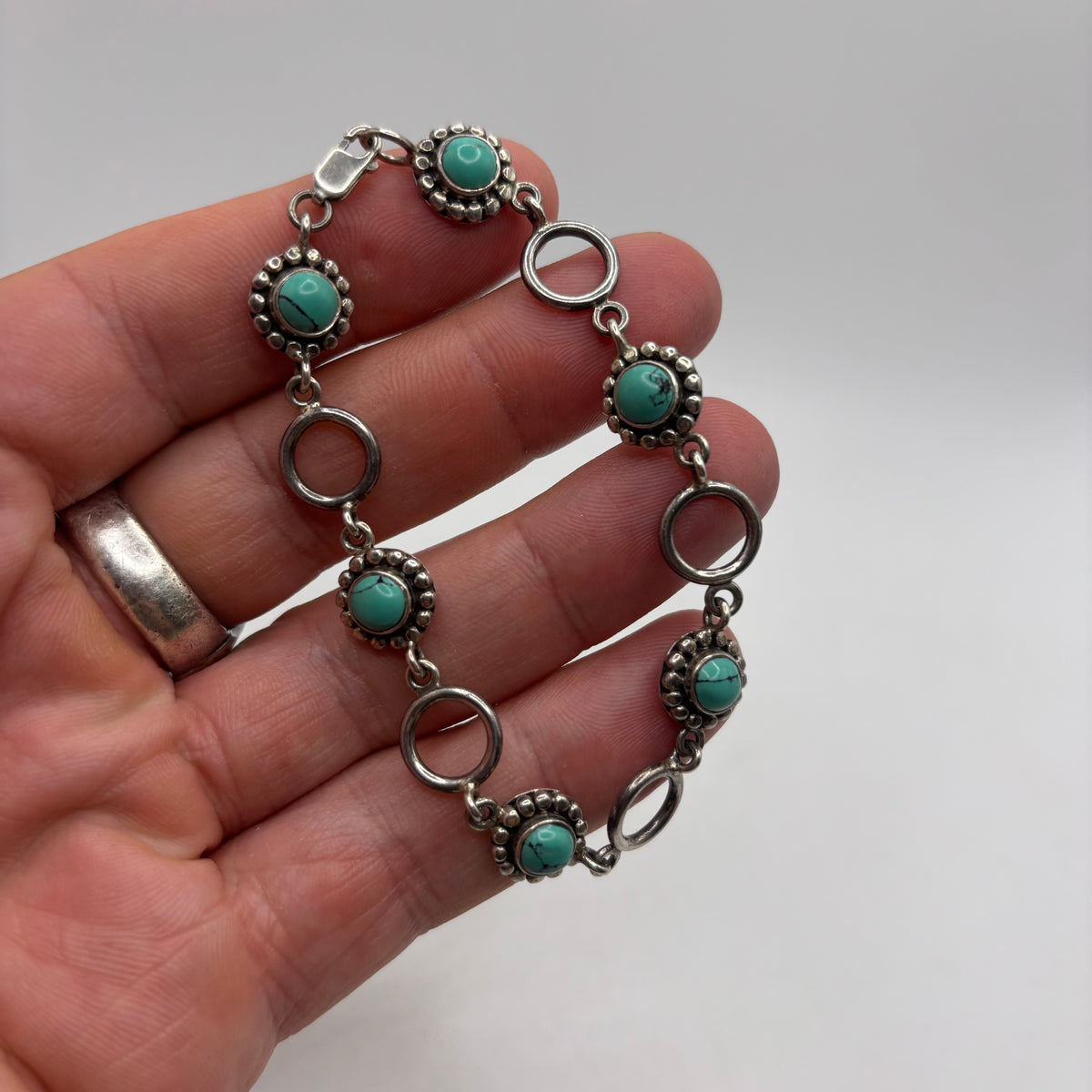 Silver 7.5” Turquoise Bracelet