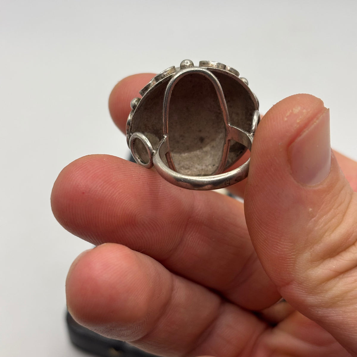 Silver Amber Abstract Ring