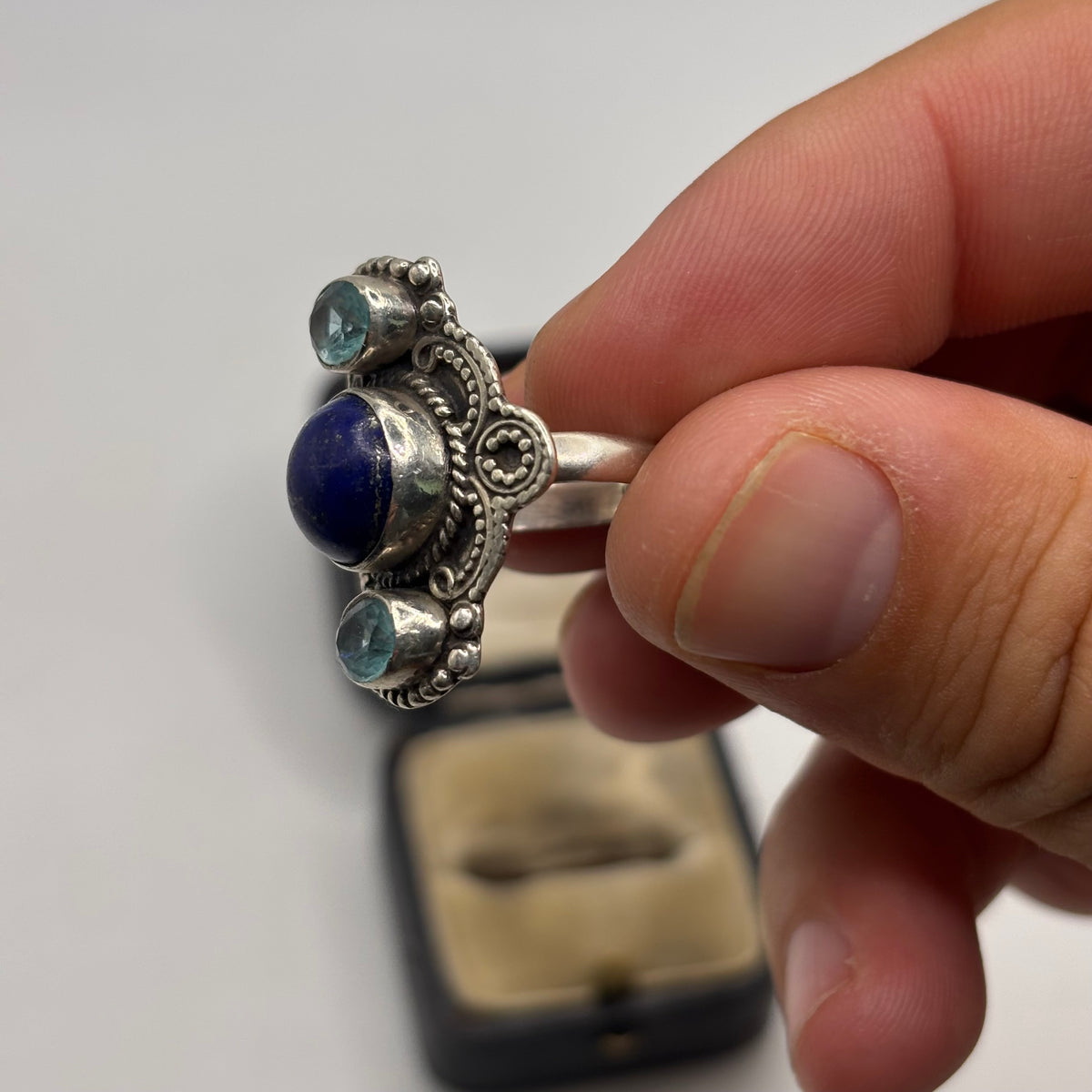 Silver Lapis & Mixed Gem Ring (L)