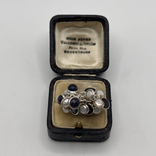 Silver Unusual Iolite & Pearl Ring (Q)