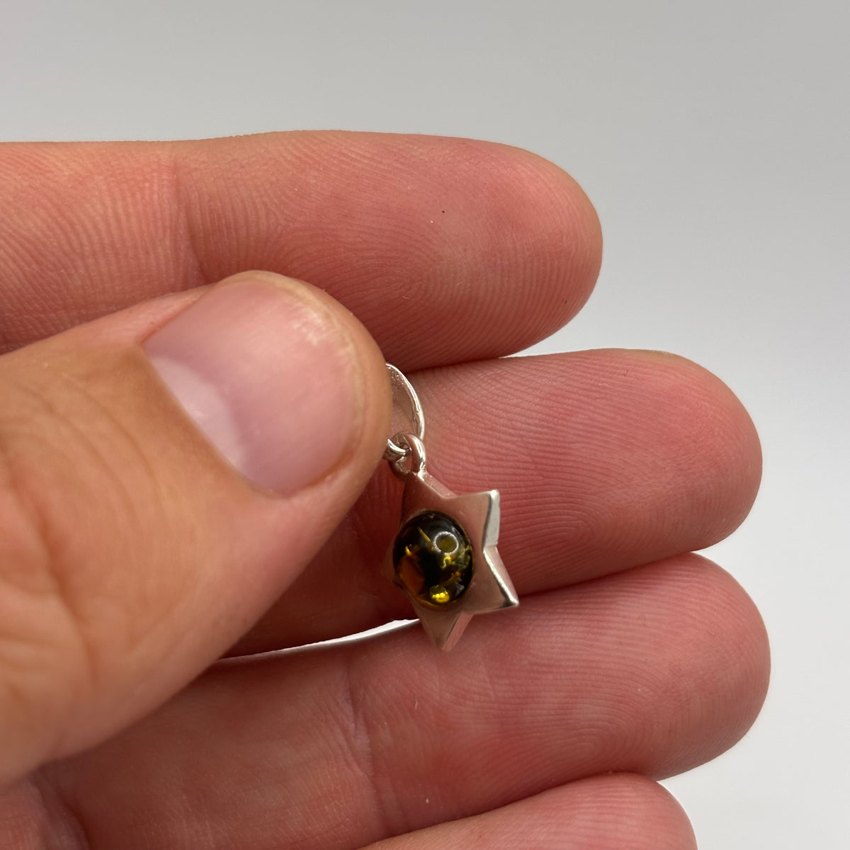 Silver Green Amber Star Pendant