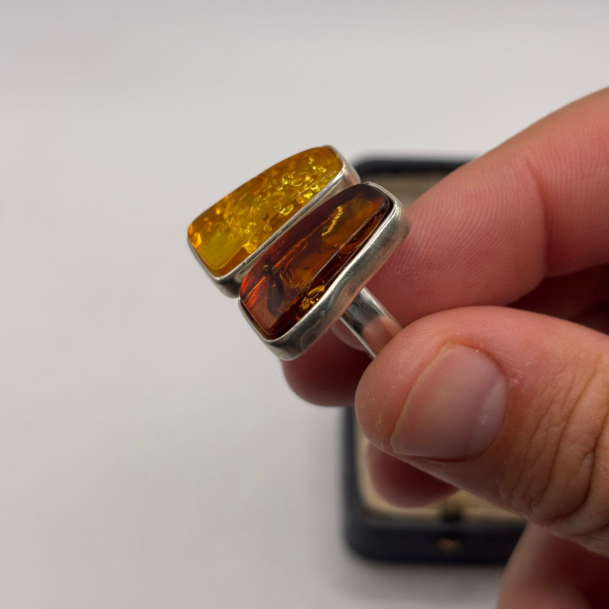 Silver Abstract Amber Ring (N)