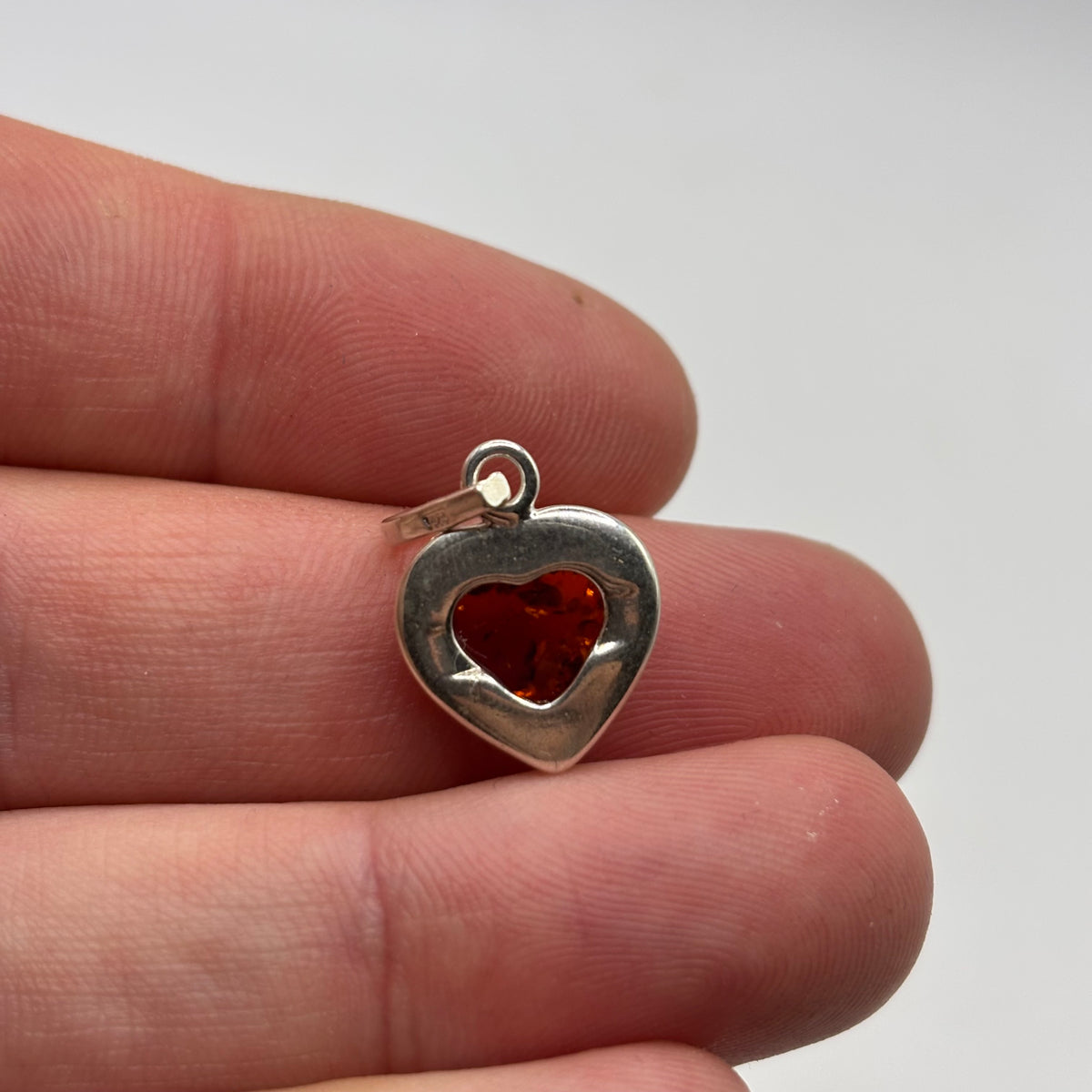 Silver Amber Heart Pendant