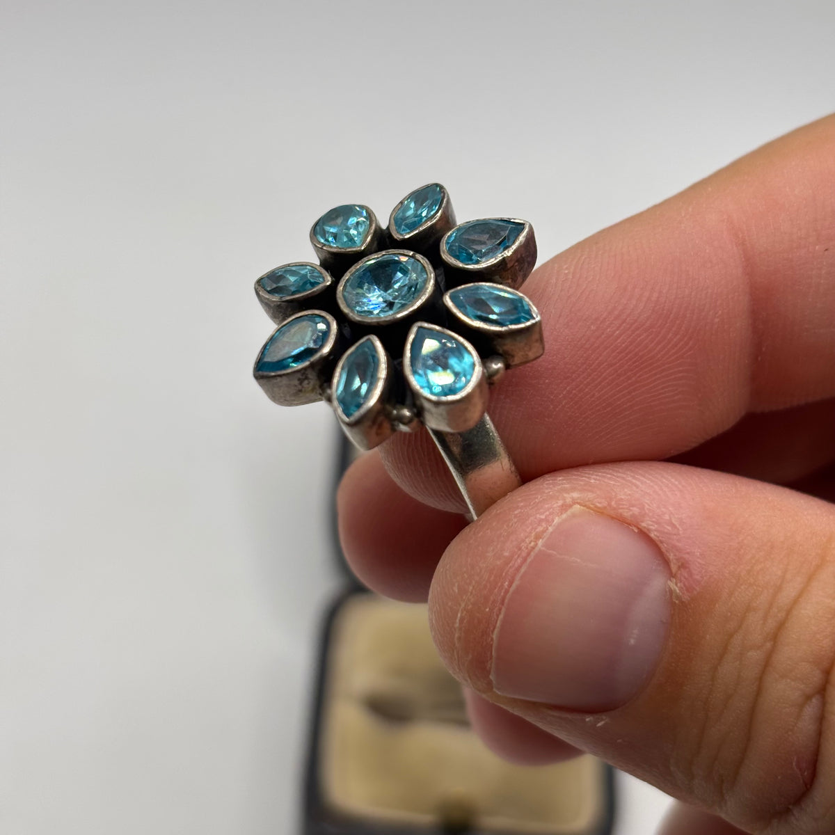 Silver Heavy Topaz Flower Ring (L)