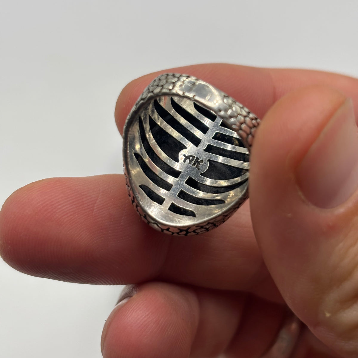 Silver Green Agate Chunky Signet Ring (P)