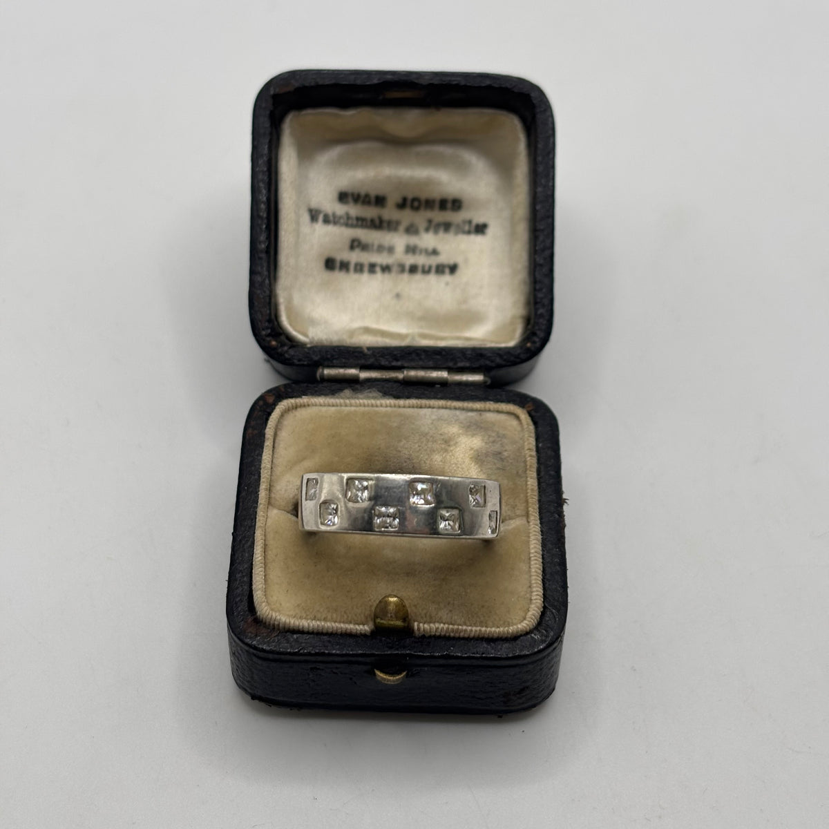 Silver CZ Check Board Band Ring (S)