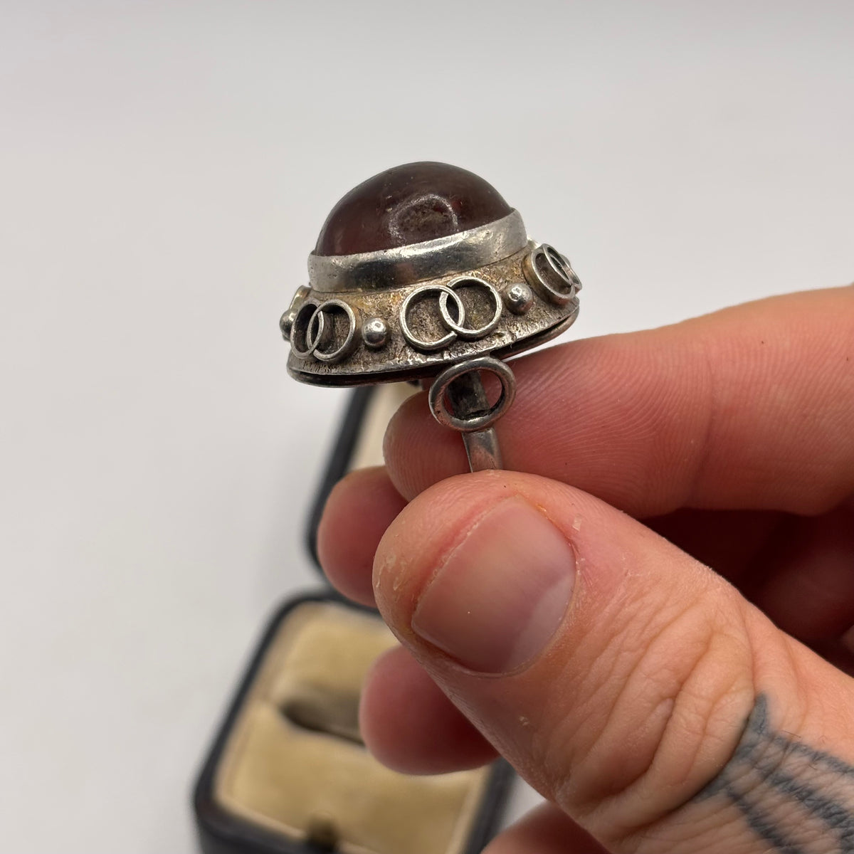 Silver Amber Abstract Ring