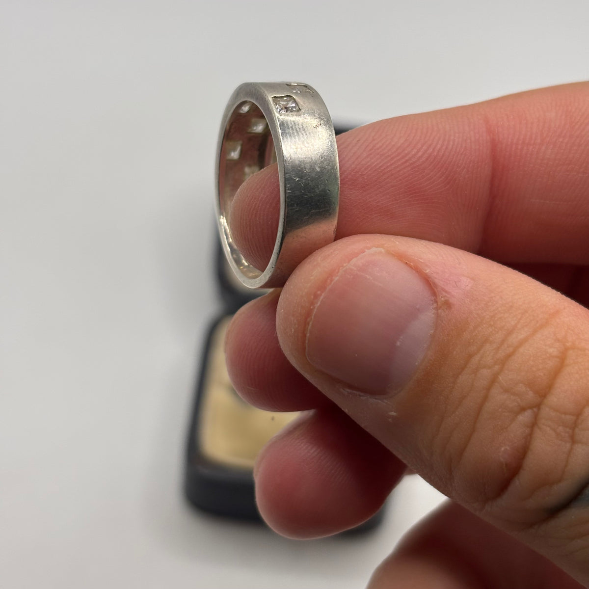 Silver CZ Check Board Band Ring (S)