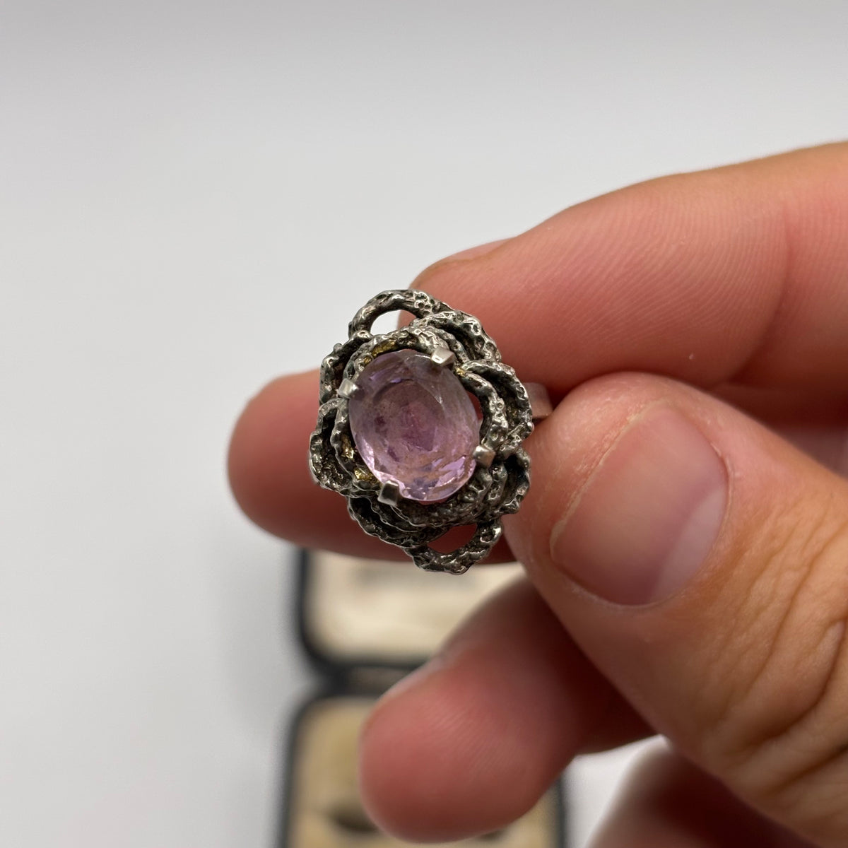 Silver Amethyst Abstract Ring (K)