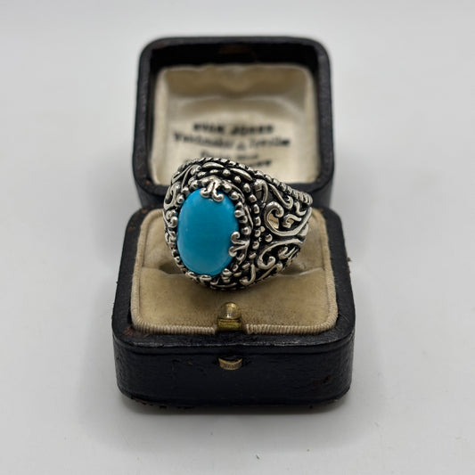 Silver Heavy Carolyn Pollack Turquoise Ring (T)
