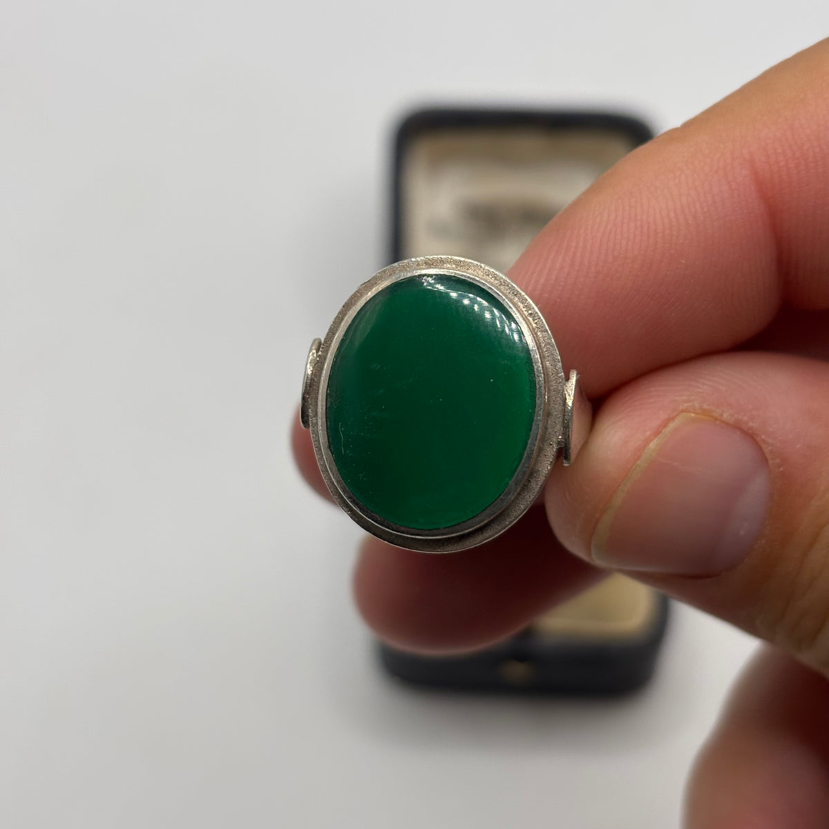 Silver Green Agate Ring (N)